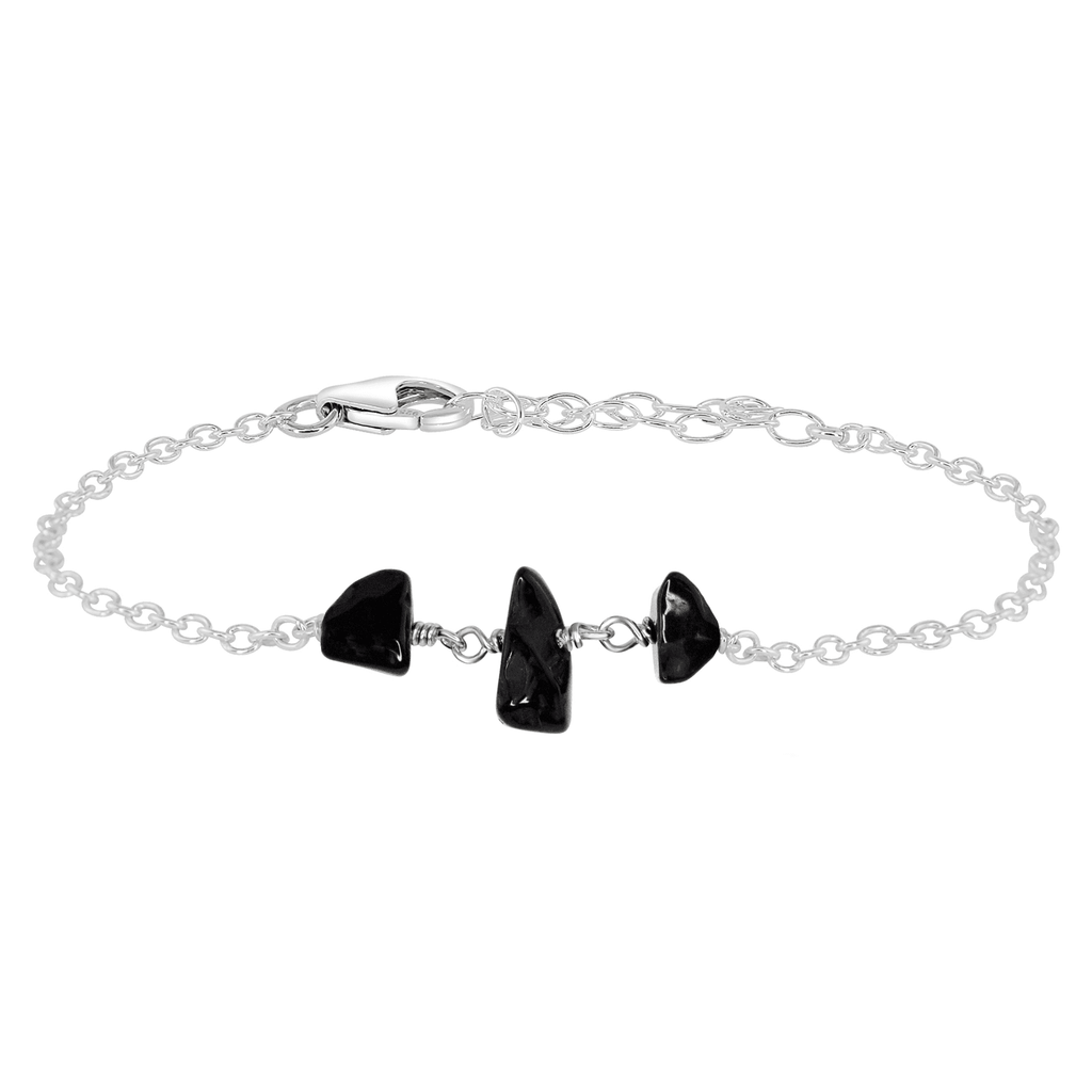 Black Onyx Beaded Chain Bracelet - Black Onyx Beaded Chain Bracelet - Sterling Silver - Luna Tide Handmade Crystal Jewellery
