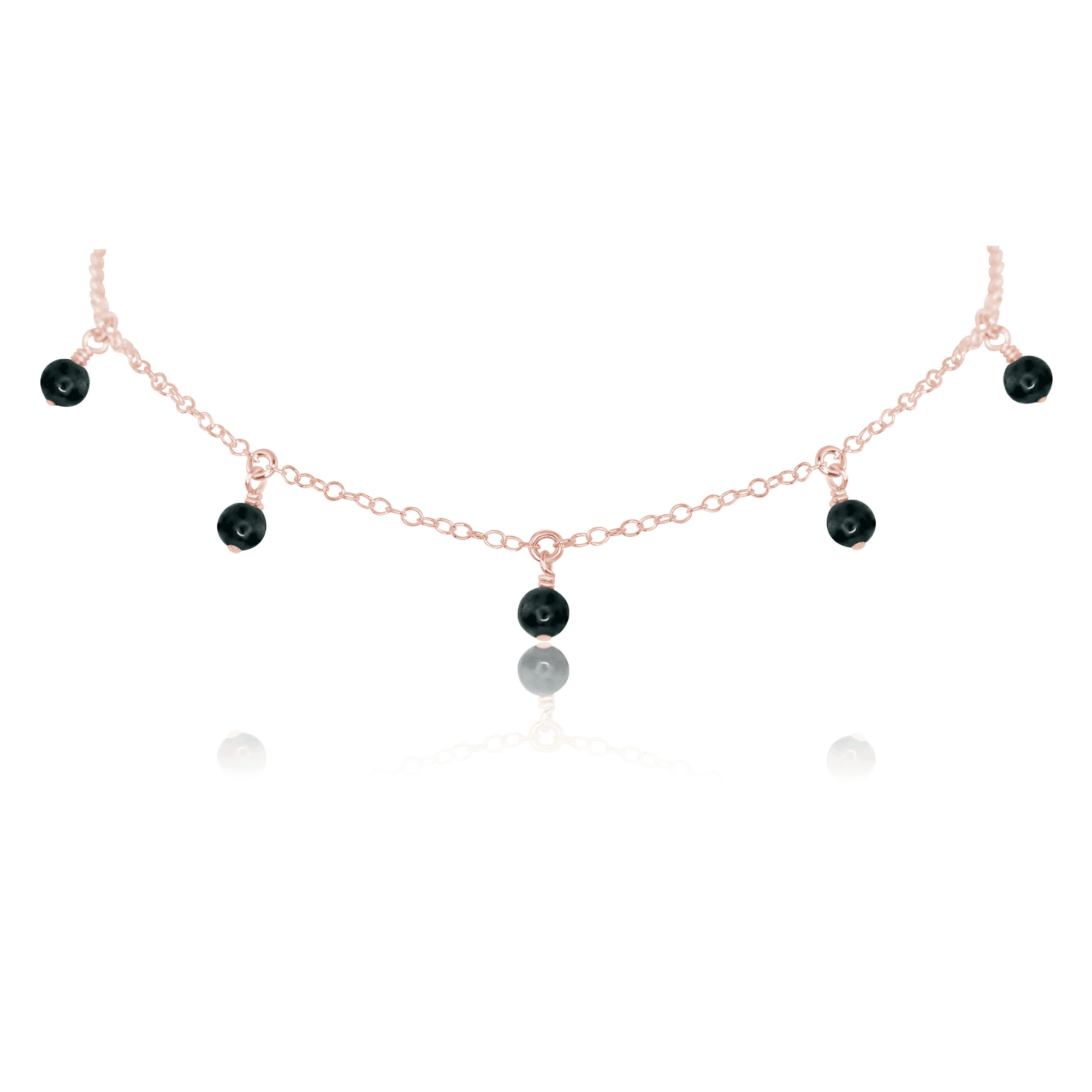 Black Tourmaline Bead Drop Choker - Black Tourmaline Bead Drop Choker - 14k Rose Gold Fill - Luna Tide Handmade Crystal Jewellery