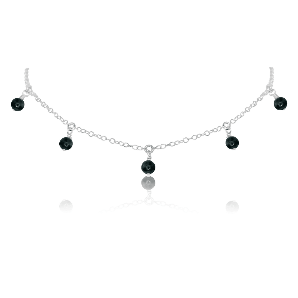 Black Tourmaline Bead Drop Choker - Black Tourmaline Bead Drop Choker - Sterling Silver - Luna Tide Handmade Crystal Jewellery