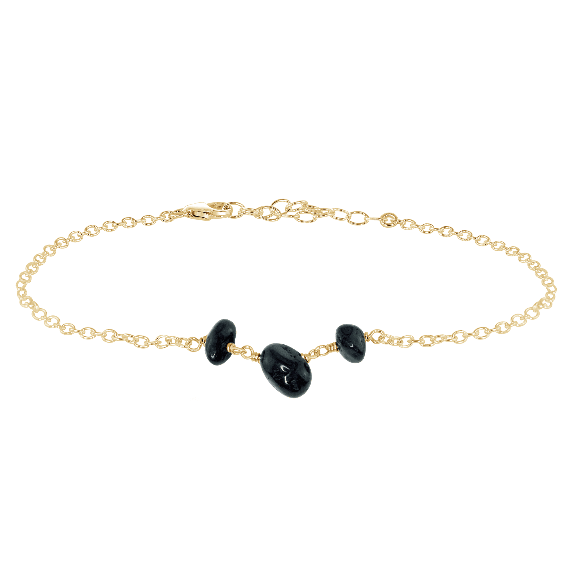 Black Tourmaline Beaded Chain Anklet - Black Tourmaline Beaded Chain Anklet - 14k Gold Fill - Luna Tide Handmade Crystal Jewellery