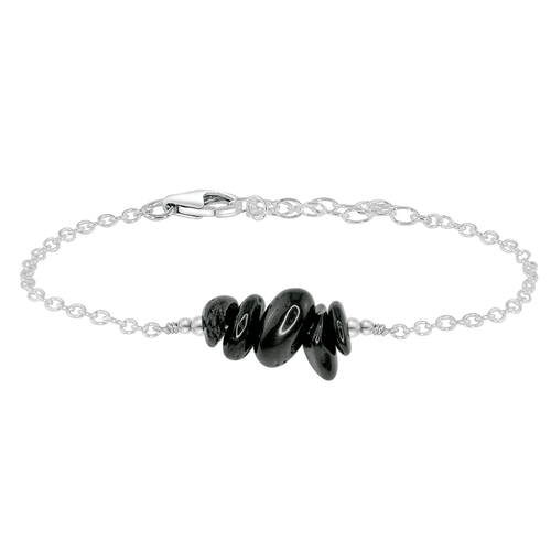 Black Tourmaline Chip Bead Bar Bracelet - Black Tourmaline Chip Bead Bar Bracelet - Sterling Silver - Luna Tide Handmade Crystal Jewellery