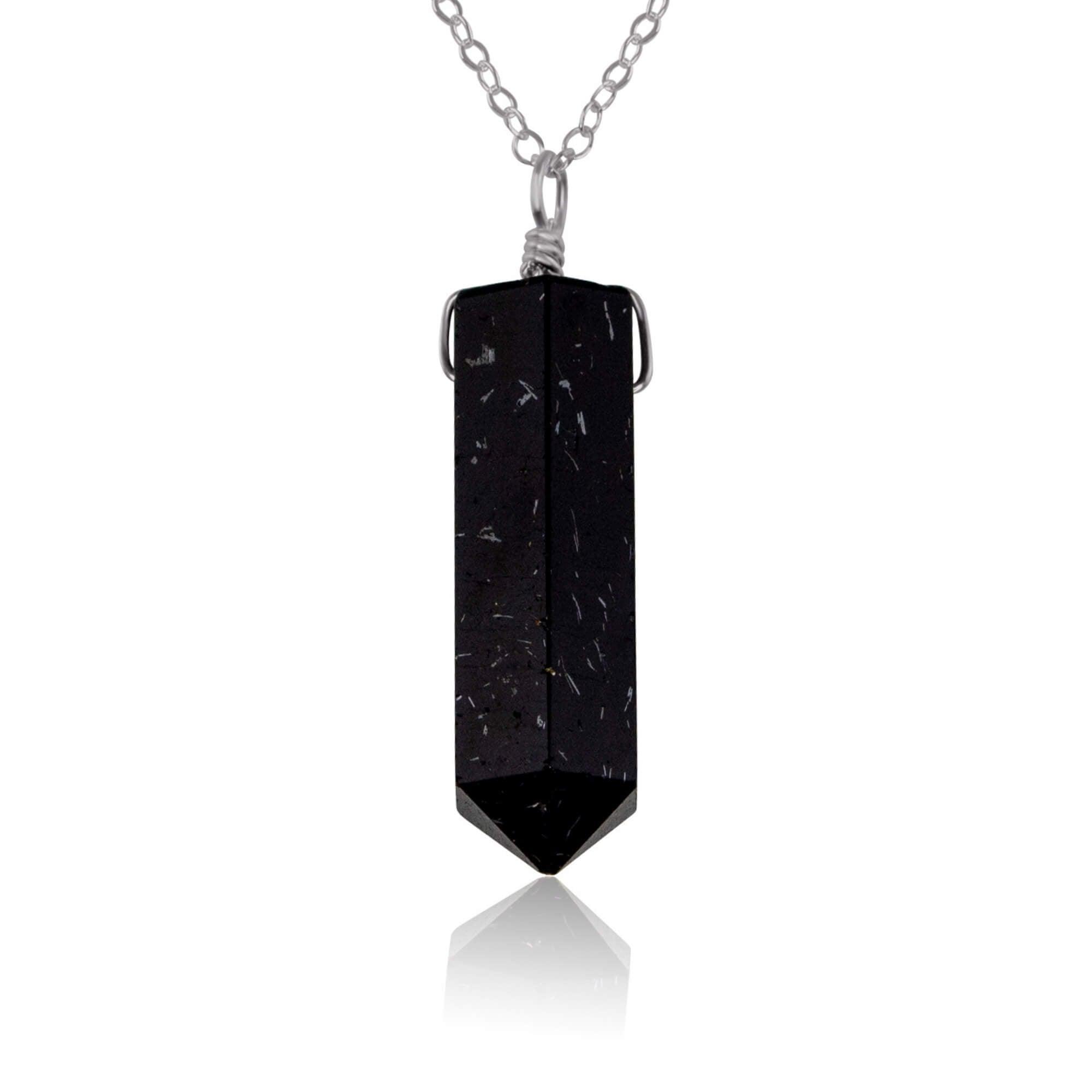 Black Tourmaline Crystal Generator Point Pendant Necklace - Black Tourmaline Crystal Generator Point Pendant Necklace - Stainless Steel / Cable - Luna Tide Handmade Crystal Jewellery