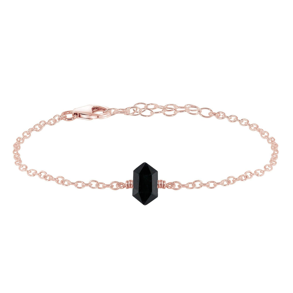 Black Tourmaline Double Terminated Mini Crystal Point Bracelet - Black Tourmaline Double Terminated Mini Crystal Point Bracelet - 14k Rose Gold Fill - Luna Tide Handmade Crystal Jewellery
