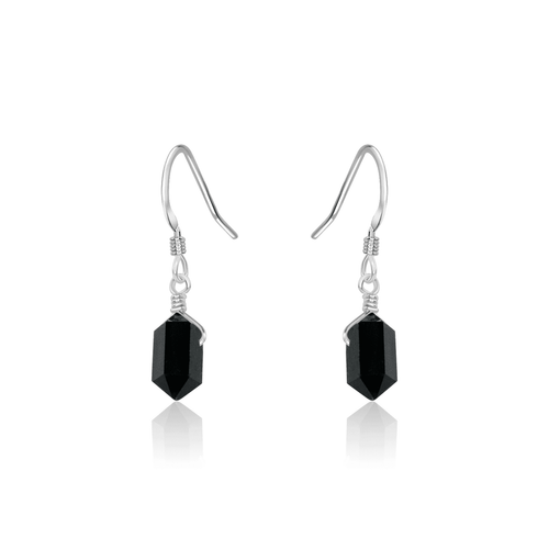 Black Tourmaline Mini Double Terminated Crystal Point Dangle Drop Earrings - Black Tourmaline Mini Double Terminated Crystal Point Dangle Drop Earrings - Sterling Silver - Luna Tide Handmade Crystal Jewellery