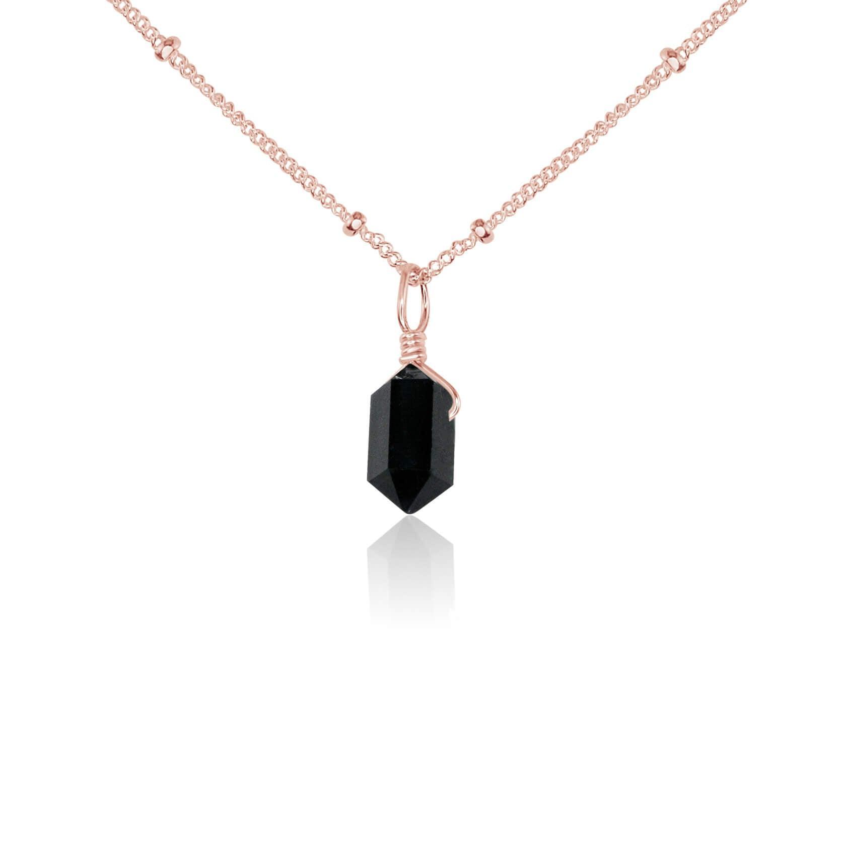 Black Tourmaline Mini Double Terminated Crystal Point Pendant Necklace - Black Tourmaline Mini Double Terminated Crystal Point Pendant Necklace - 14k Rose Gold Fill / Satellite - Luna Tide Handmade Crystal Jewellery