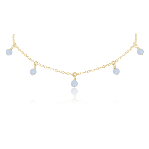 Blue Lace Agate Bead Drop Choker - Blue Lace Agate Bead Drop Choker - 14k Gold Fill - Luna Tide Handmade Crystal Jewellery