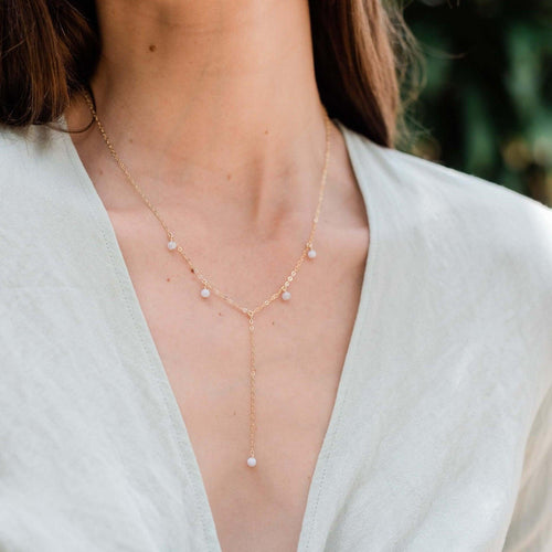 Blue Lace Agate Boho Lariat Necklace - Blue Lace Agate Boho Lariat Necklace - 14k Gold Fill - Luna Tide Handmade Crystal Jewellery