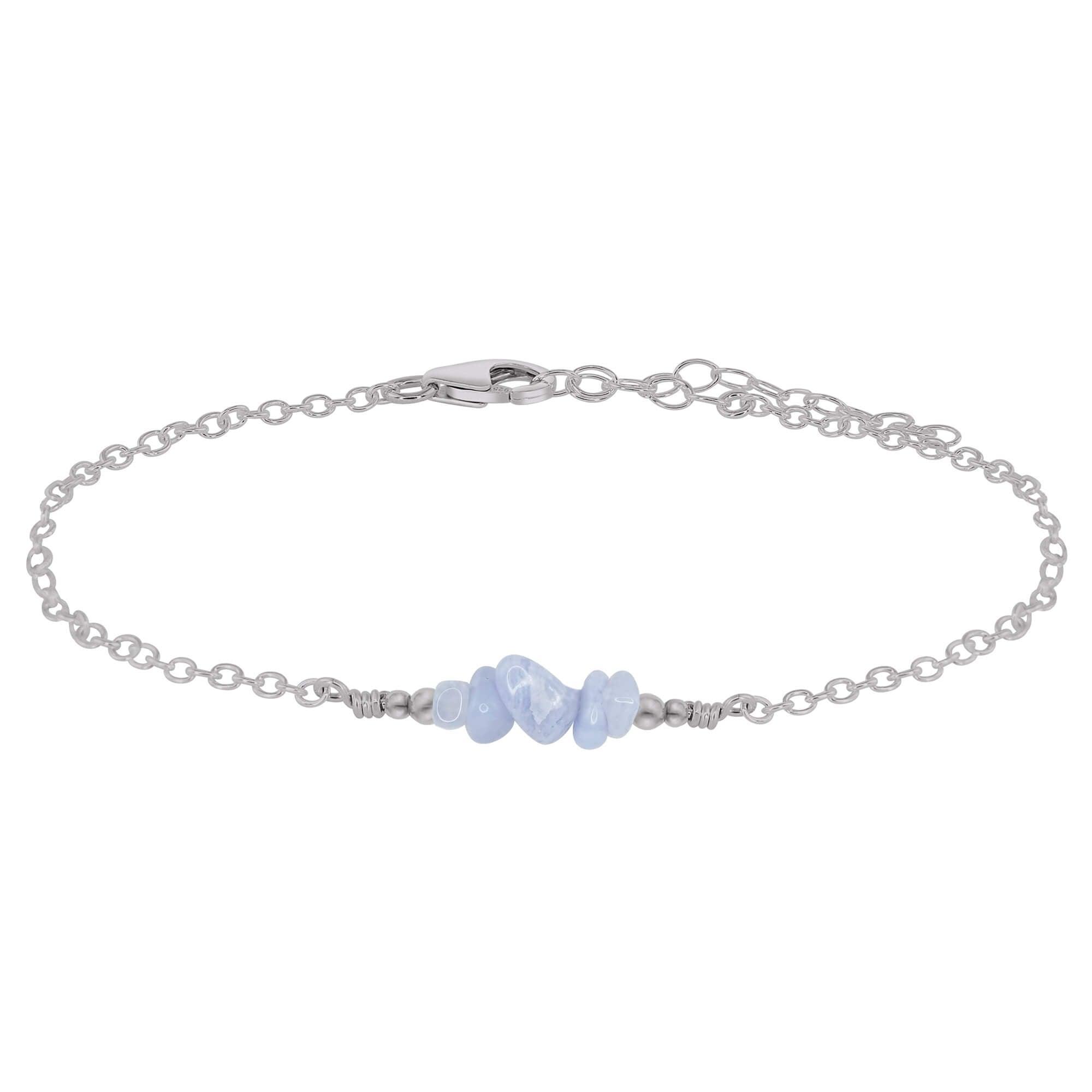 Blue lace agate Chip Bead Bar Anklet - Blue lace agate Chip Bead Bar Anklet - Stainless Steel - Luna Tide Handmade Crystal Jewellery