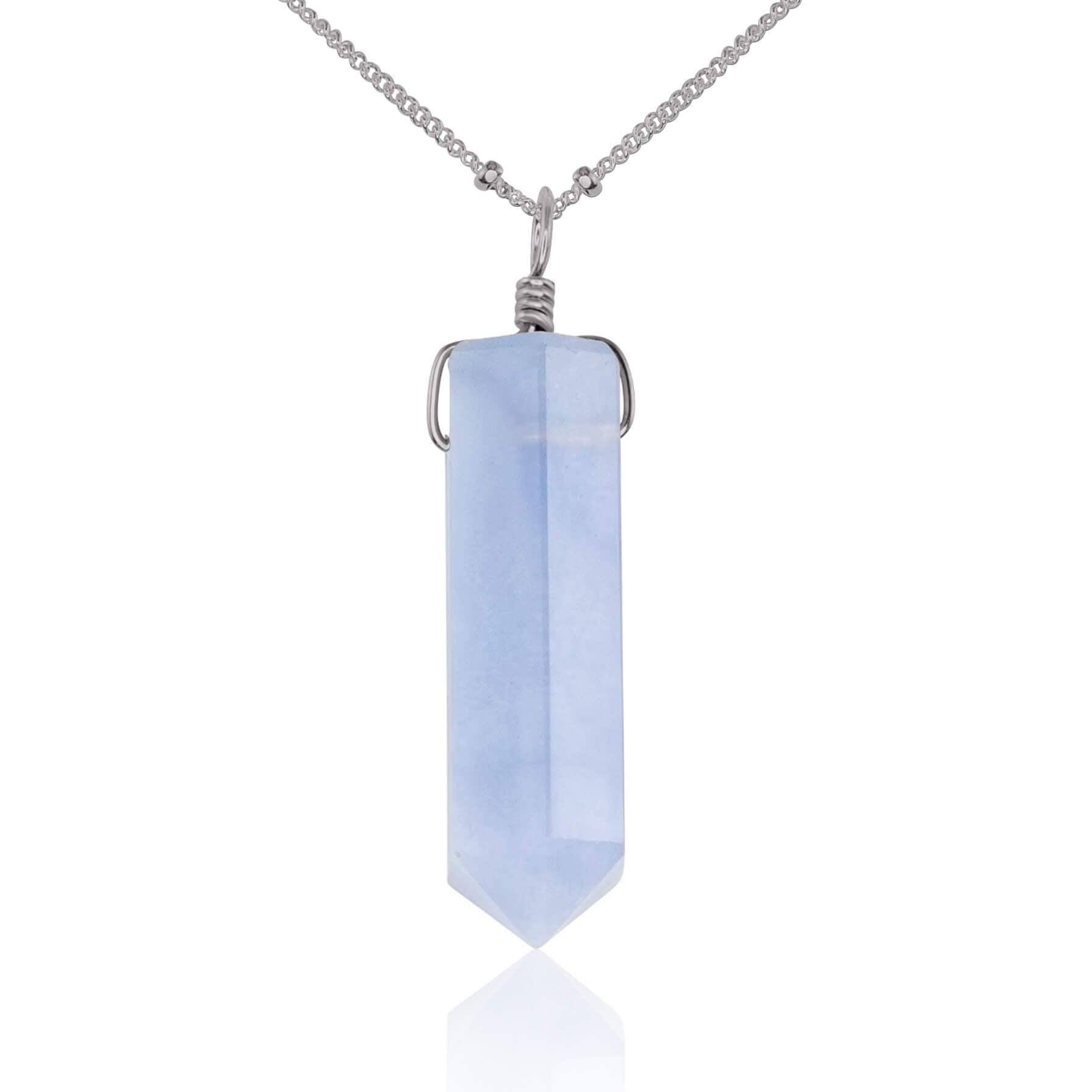 Blue Lace Agate Crystal Generator Point Pendant Necklace - Blue Lace Agate Crystal Generator Point Pendant Necklace - Stainless Steel / Satellite - Luna Tide Handmade Crystal Jewellery