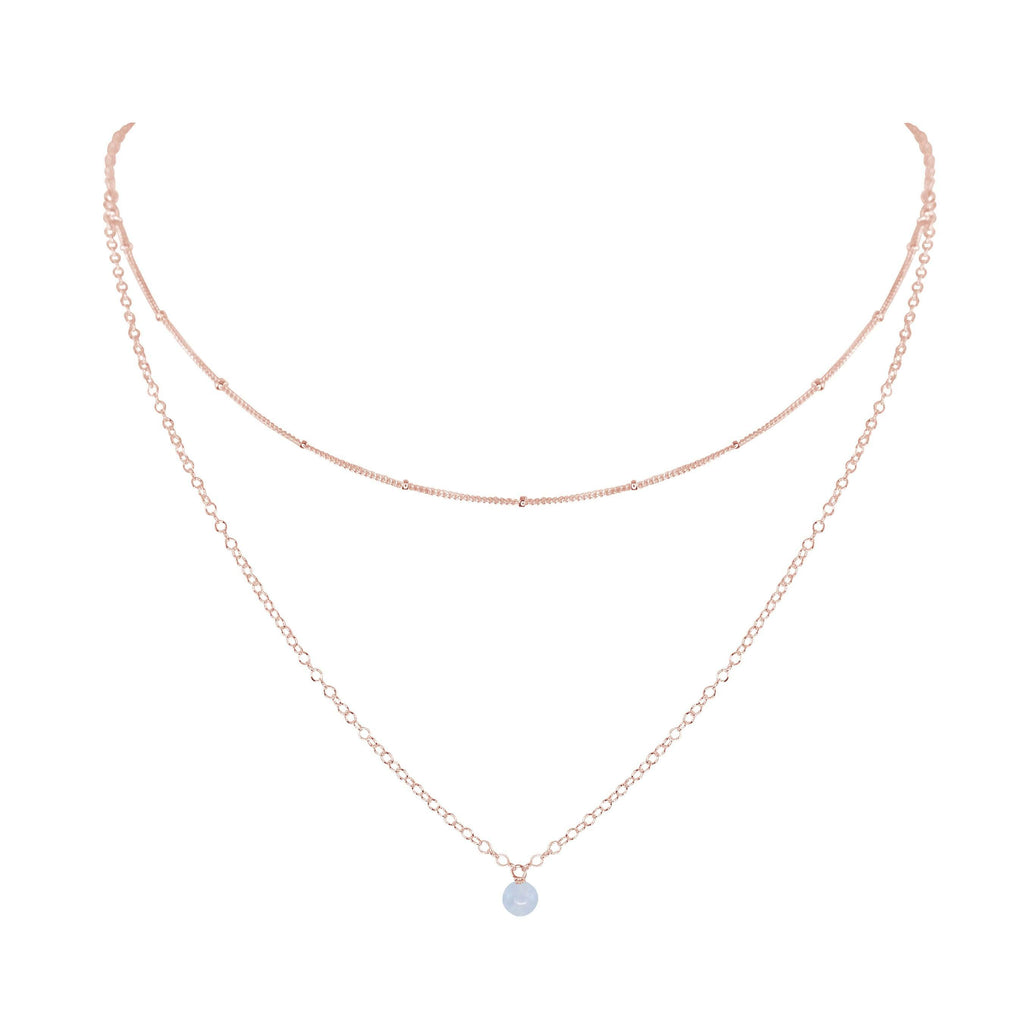 Blue Lace Agate Gemstone Chain Layered Choker Necklace - Blue Lace Agate Gemstone Chain Layered Choker Necklace - 14k Rose Gold Fill - Luna Tide Handmade Crystal Jewellery