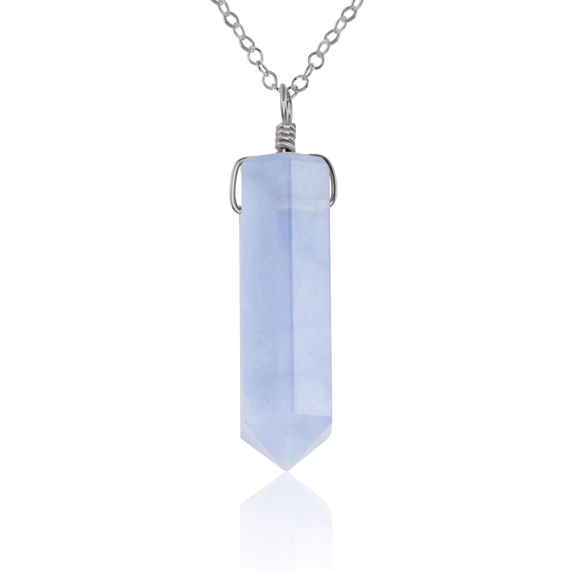 Blue Lace Agate Gemstone Generator Tower Point Pendant Necklace - Blue Lace Agate Gemstone Generator Tower Point Pendant Necklace - Stainless Steel / Cable - Luna Tide Handmade Crystal Jewellery