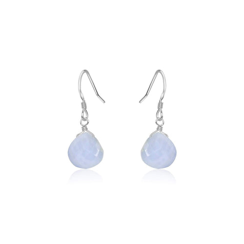 Blue Lace Agate Gemstone Teardrop Dangle Earrings - Blue Lace Agate Gemstone Teardrop Dangle Earrings - Sterling Silver - Luna Tide Handmade Crystal Jewellery
