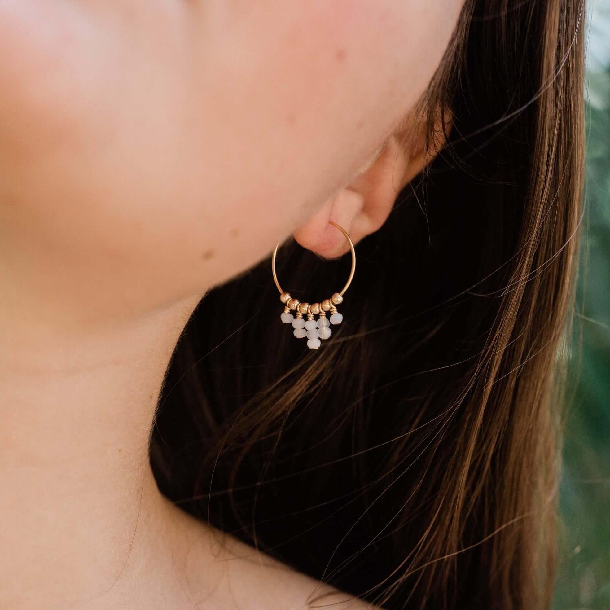 Blue Lace Agate Statement Hoop Earrings - Blue Lace Agate Statement Hoop Earrings - 14k Gold Fill - Luna Tide Handmade Crystal Jewellery