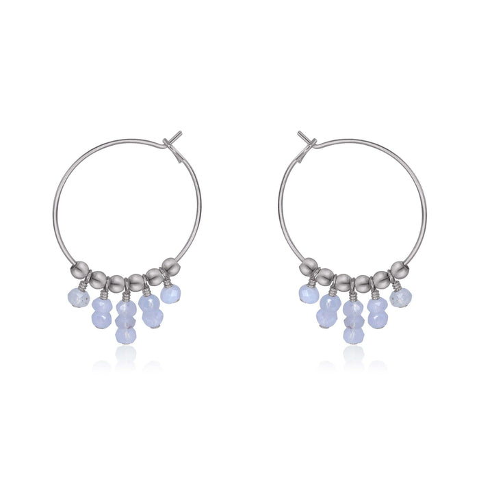 Blue Lace Agate Statement Hoop Earrings - Blue Lace Agate Statement Hoop Earrings - Stainless Steel - Luna Tide Handmade Crystal Jewellery