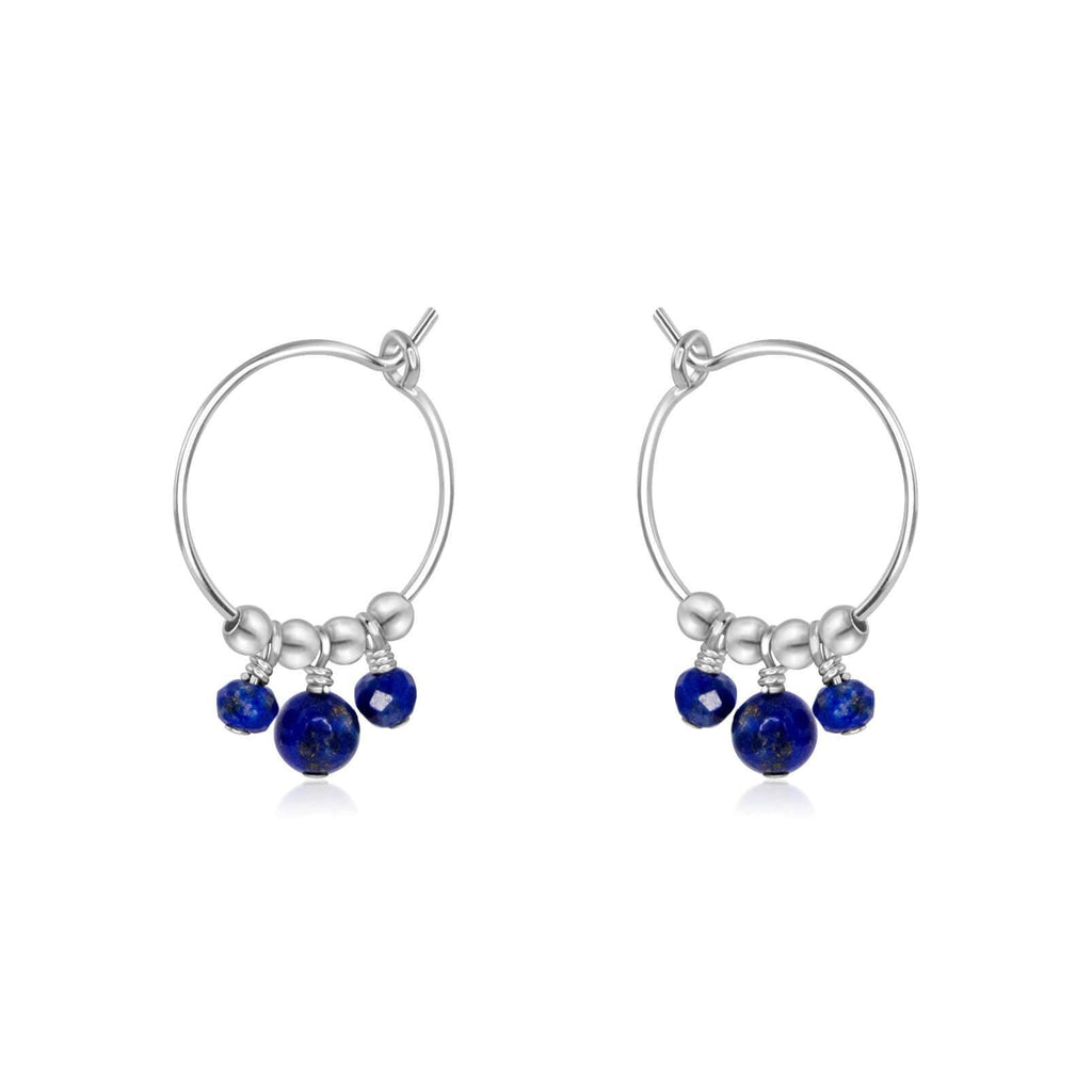 Blue Lapis Lazuli Gemstone Bead Drop Hoop Earrings - Blue Lapis Lazuli Gemstone Bead Drop Hoop Earrings - Sterling Silver - Luna Tide Handmade Crystal Jewellery