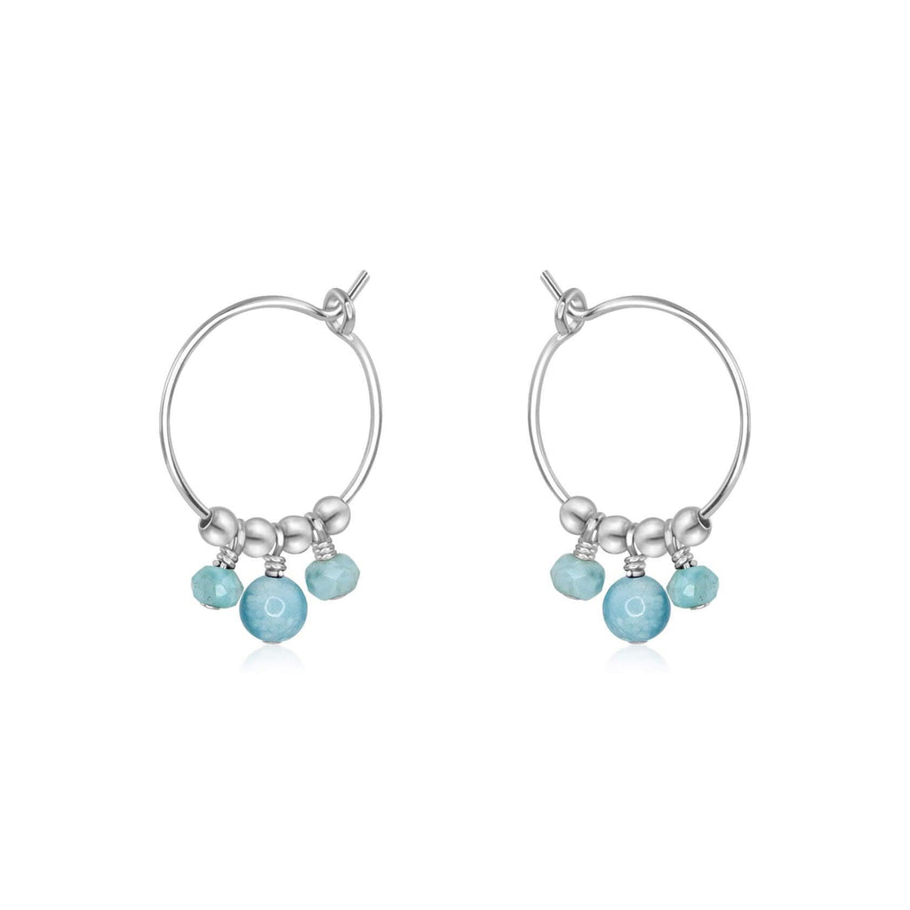 Blue Larimar Gemstone Bead Drop Hoop Earrings - Blue Larimar Gemstone Bead Drop Hoop Earrings - Sterling Silver - Luna Tide Handmade Crystal Jewellery