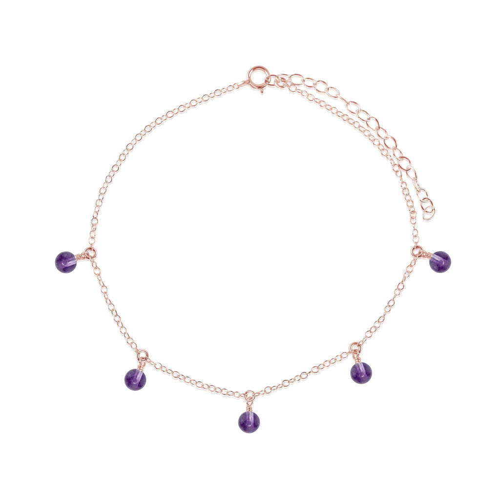 Boho Amethyst Bead Drop Anklet - Boho Amethyst Bead Drop Anklet - 14k Rose Gold Fill - Luna Tide Handmade Crystal Jewellery