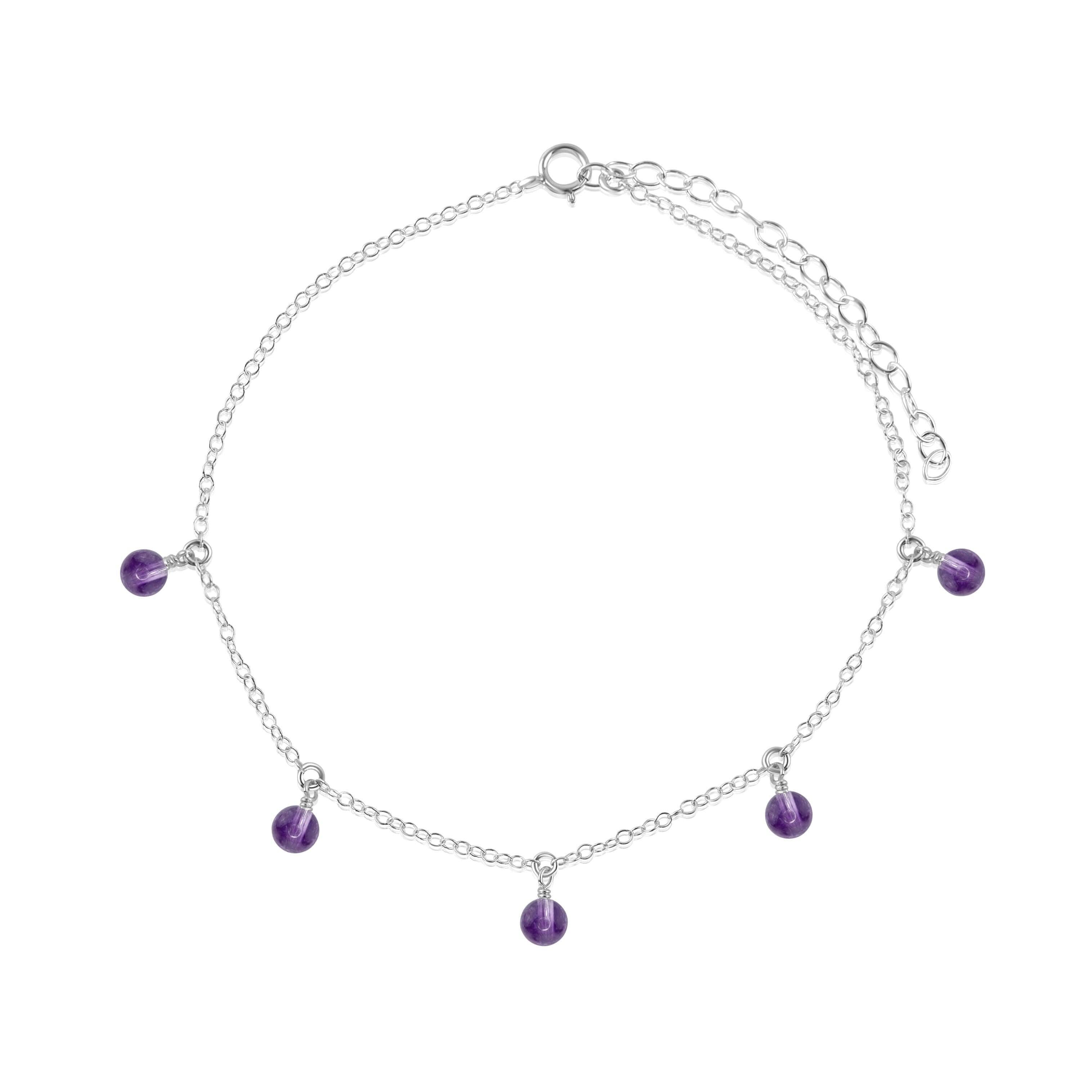 Boho Amethyst Bead Drop Anklet - Boho Amethyst Bead Drop Anklet - Sterling Silver - Luna Tide Handmade Crystal Jewellery