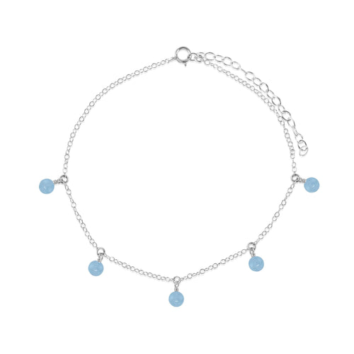Boho Aquamarine Bead Drop Anklet - Boho Aquamarine Bead Drop Anklet - Sterling Silver - Luna Tide Handmade Crystal Jewellery