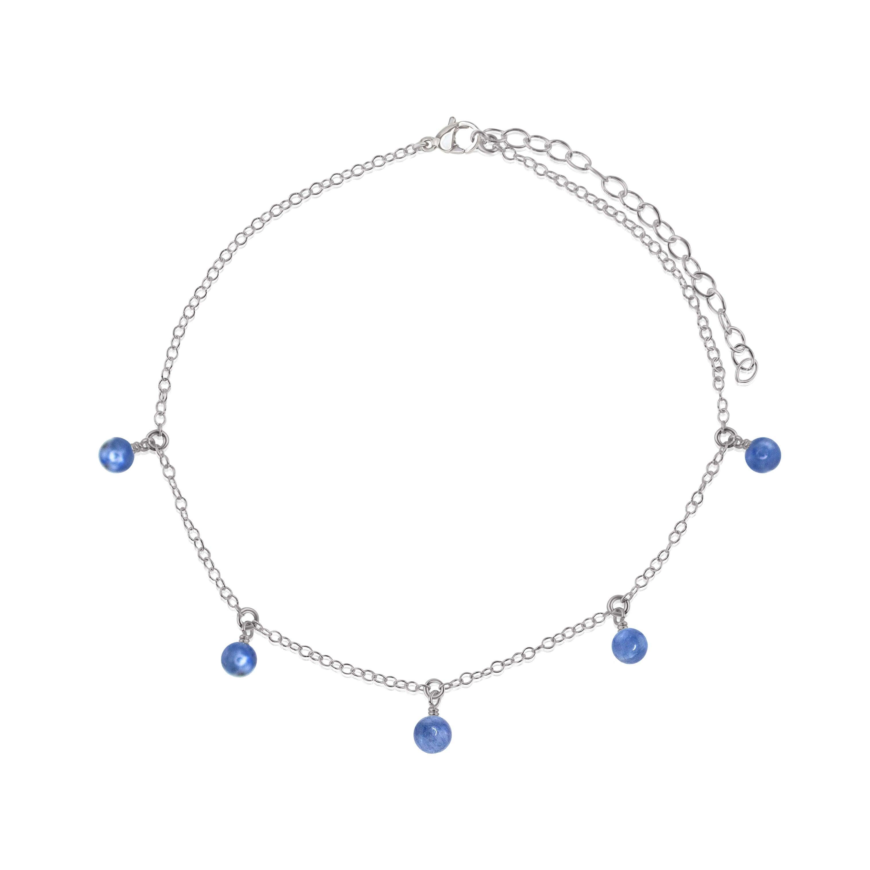 Boho Blue Kyanite Gemstone Bead Drop Anklet - Boho Blue Kyanite Gemstone Bead Drop Anklet - Stainless Steel - Luna Tide Handmade Crystal Jewellery