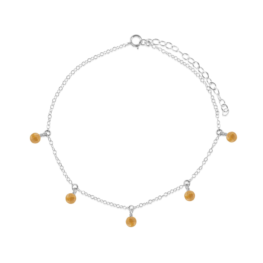 Boho Citrine Bead Drop Anklet - Boho Citrine Bead Drop Anklet - Sterling Silver - Luna Tide Handmade Crystal Jewellery