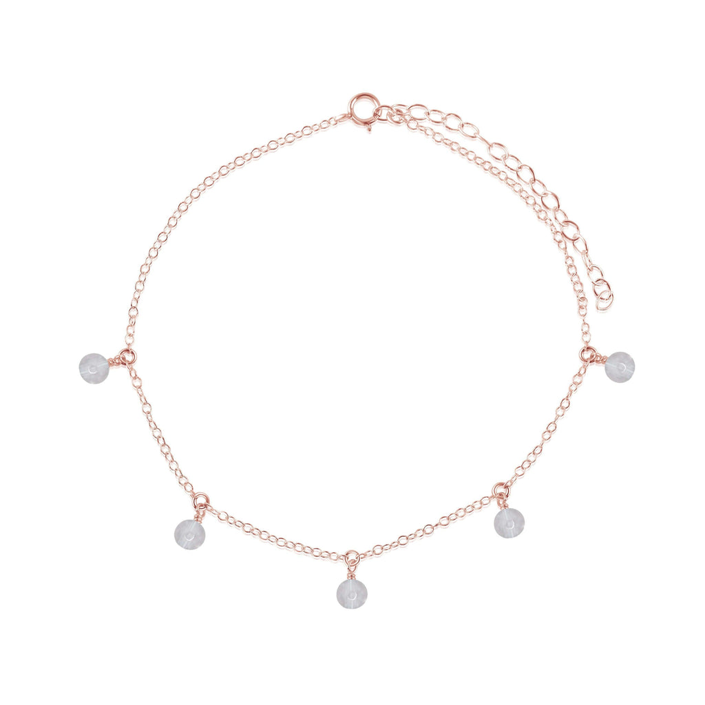 Boho Crystal Quartz Gemstone Bead Drop Anklet - Boho Crystal Quartz Gemstone Bead Drop Anklet - 14k Rose Gold Fill - Luna Tide Handmade Crystal Jewellery