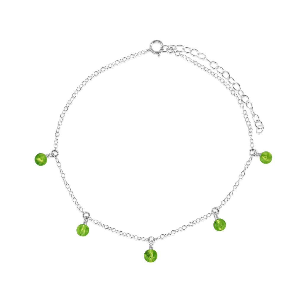 Boho Green Peridot Gemstone Bead Drop Anklet - Boho Green Peridot Gemstone Bead Drop Anklet - Sterling Silver - Luna Tide Handmade Crystal Jewellery