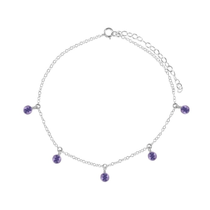 Boho Grey Iolite Gemstone Bead Drop Anklet - Boho Grey Iolite Gemstone Bead Drop Anklet - Sterling Silver - Luna Tide Handmade Crystal Jewellery
