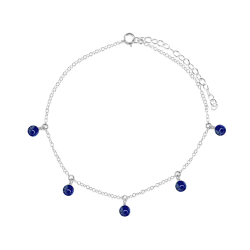 Boho Lapis Lazuli Bead Drop Anklet - Boho Lapis Lazuli Bead Drop Anklet - Sterling Silver - Luna Tide Handmade Crystal Jewellery