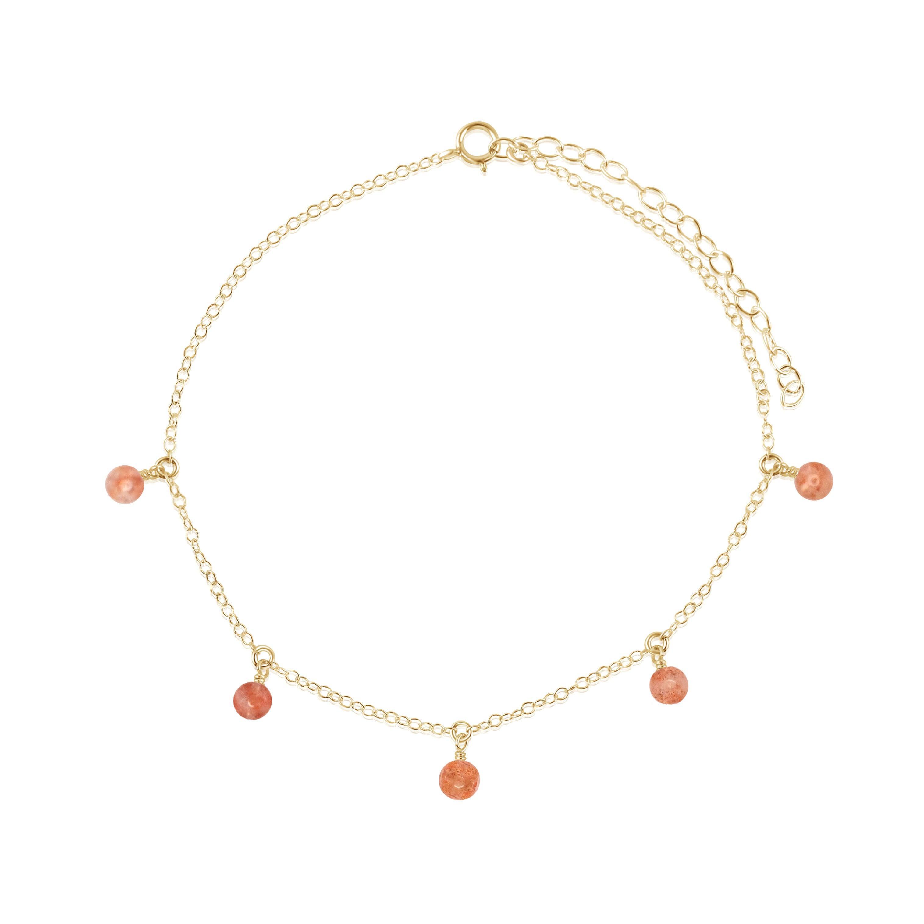 Boho Orange Sunstone Gemstone Bead Drop Anklet - Boho Orange Sunstone Gemstone Bead Drop Anklet - 14k Gold Fill - Luna Tide Handmade Crystal Jewellery