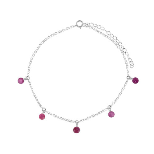 Boho Red Ruby Gemstone Bead Drop Anklet - Boho Red Ruby Gemstone Bead Drop Anklet - Sterling Silver - Luna Tide Handmade Crystal Jewellery