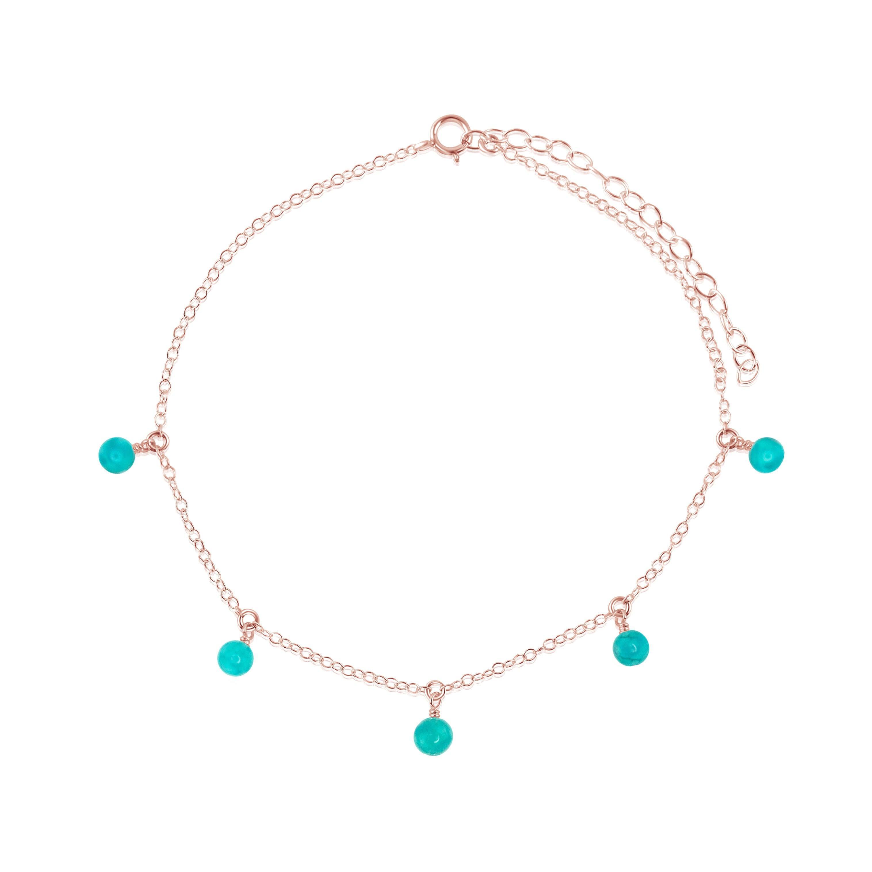 Boho Turquoise Bead Drop Anklet - Boho Turquoise Bead Drop Anklet - 14k Rose Gold Fill - Luna Tide Handmade Crystal Jewellery