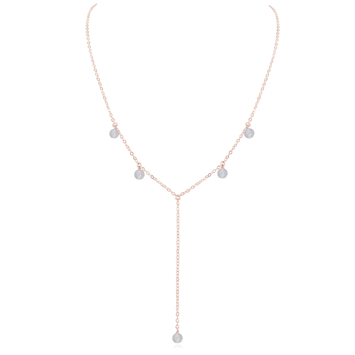 Boho Y Necklace - Crystal Quartz - 14K Rose Gold Fill - Luna Tide Handmade Jewellery