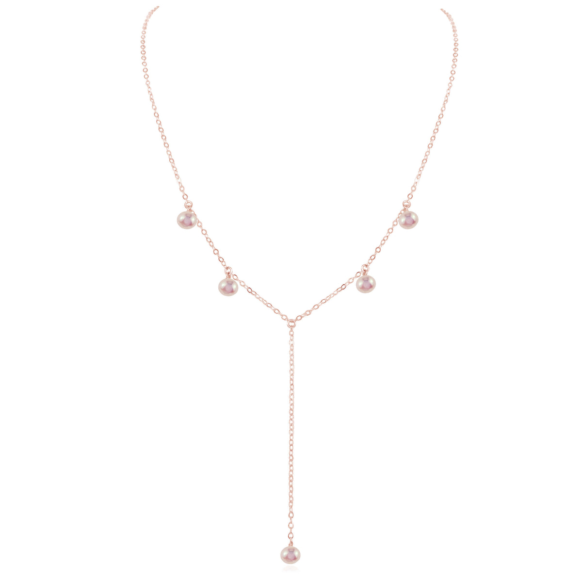 Boho Y Necklace - Freshwater Pearl - 14K Rose Gold Fill - Luna Tide Handmade Jewellery