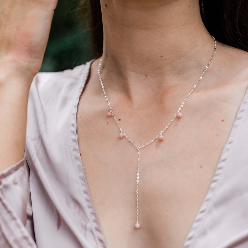 Boho Y Necklace - Pink Peruvian Opal - Sterling Silver - Luna Tide Handmade Jewellery