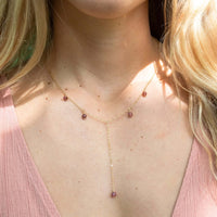 Boho Y Necklace - Pink Tourmaline - 14K Gold Fill - Luna Tide Handmade Jewellery