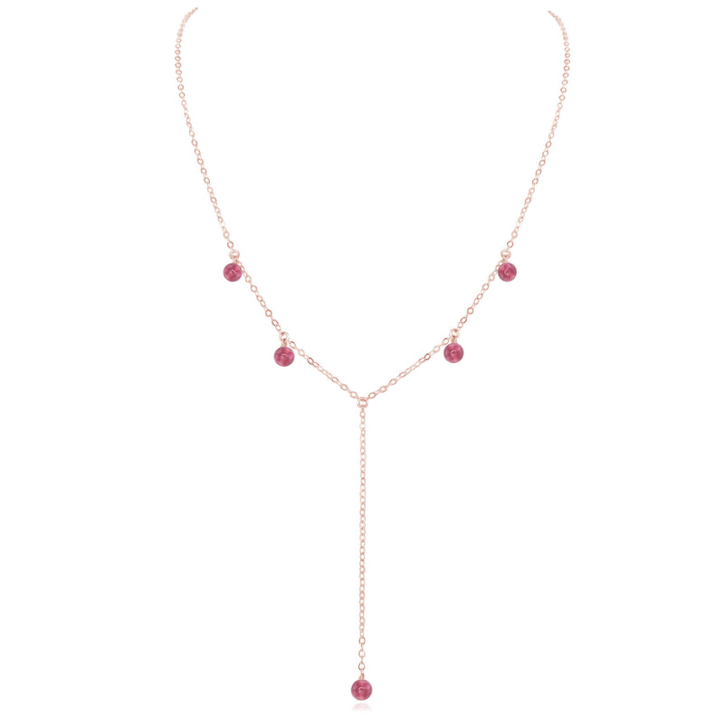 Boho Y Necklace - Pink Tourmaline - 14K Rose Gold Fill - Luna Tide Handmade Jewellery