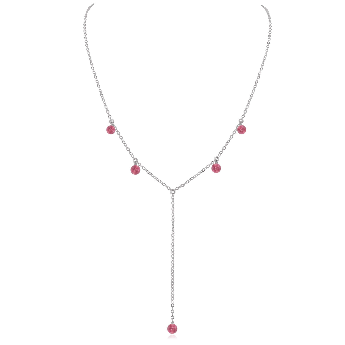 Boho Y Necklace - Pink Tourmaline - Stainless Steel - Luna Tide Handmade Jewellery