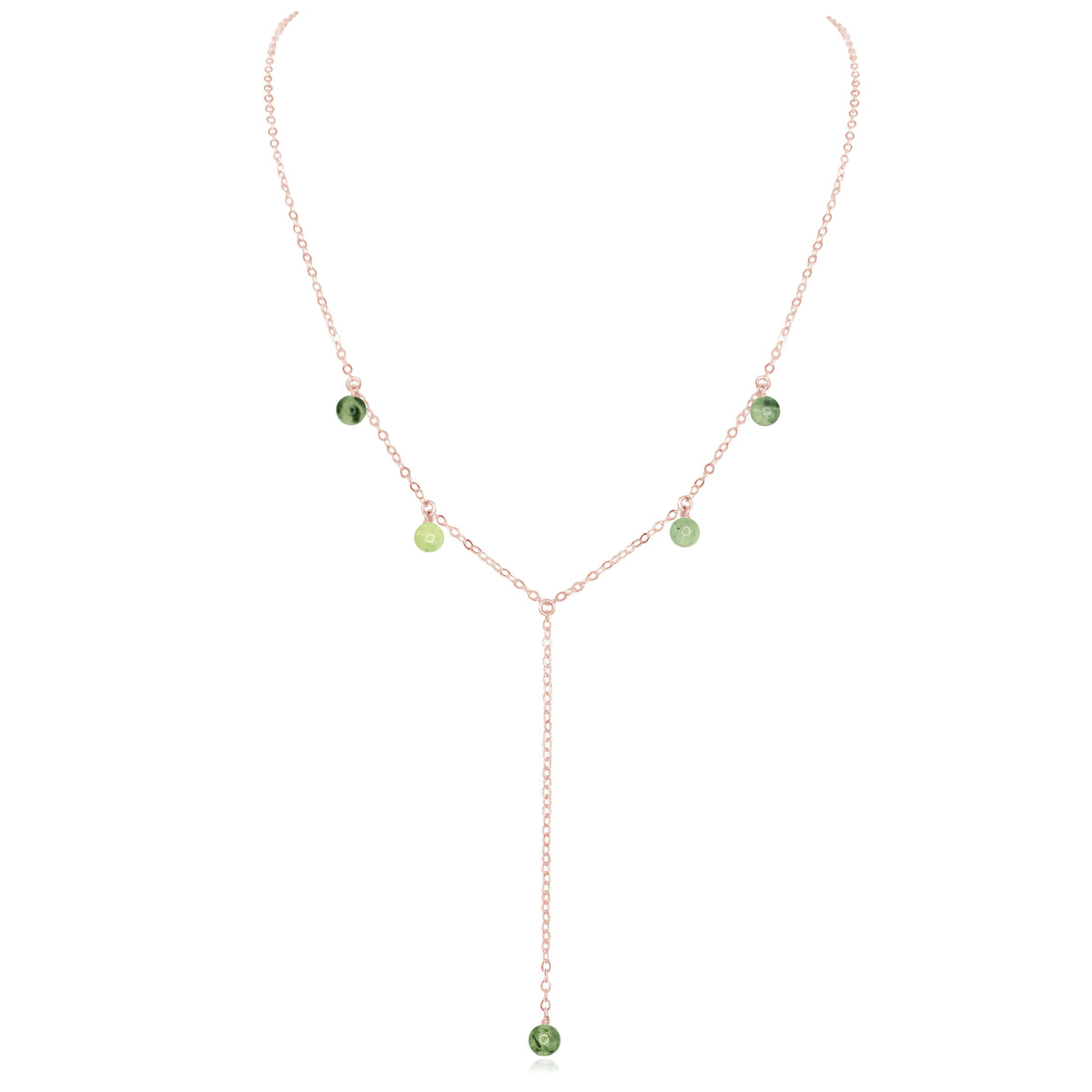 Boho Y Necklace - Prehnite - 14K Rose Gold Fill - Luna Tide Handmade Jewellery
