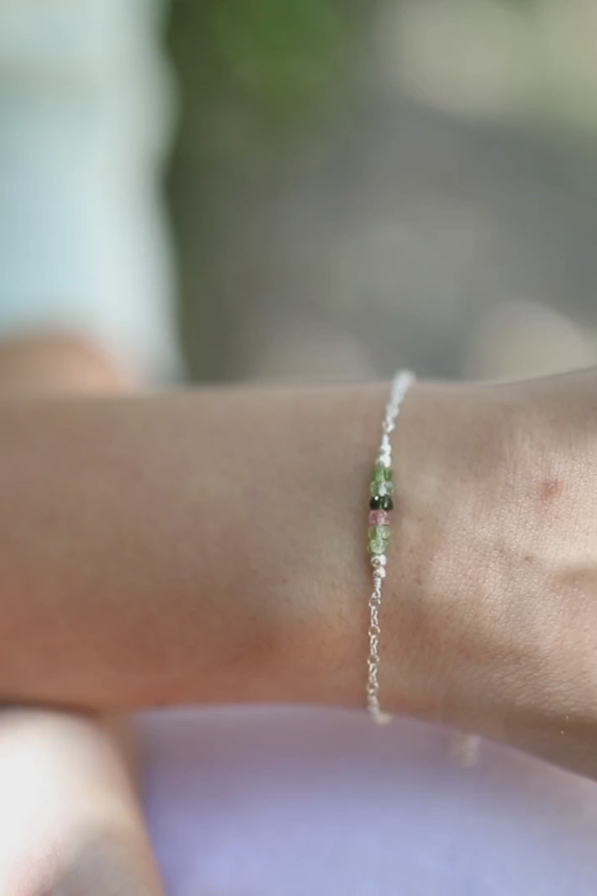 Sparkling Rainbow Tourmaline Gemstone Faceted Bead Bar Bracelet