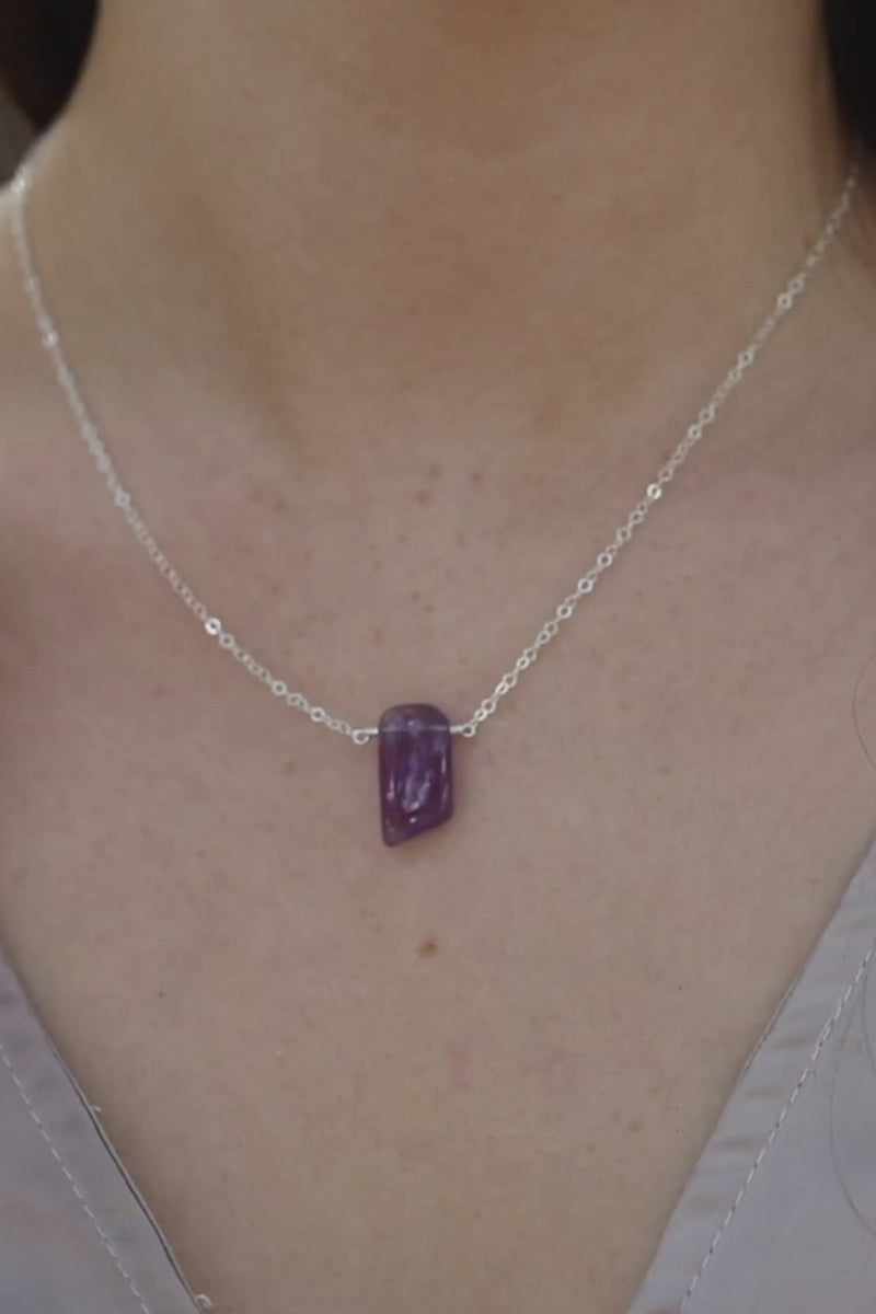 Small Smooth Purple Amethyst Crystal Slab Necklace