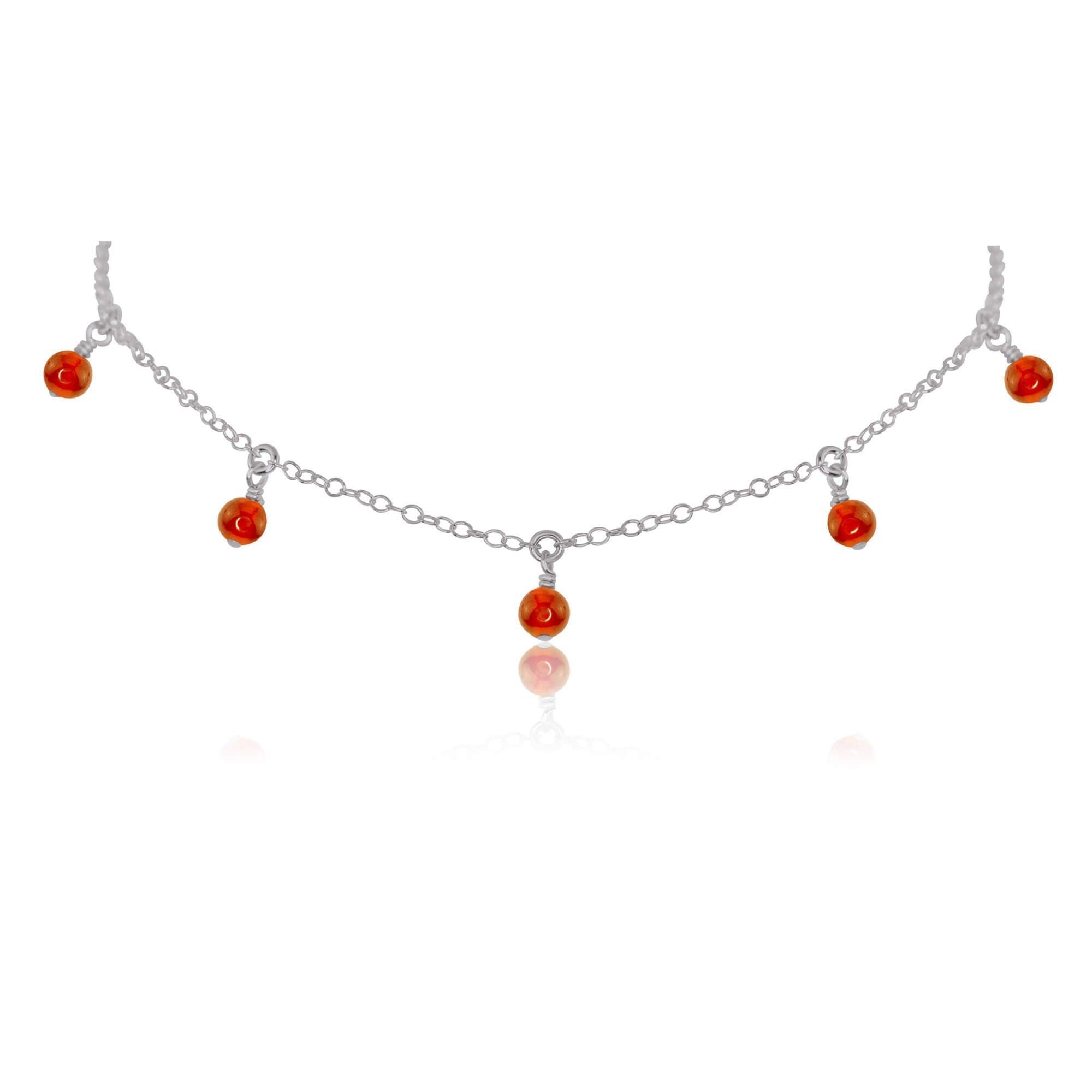 Carnelian Bead Drop Choker - Carnelian Bead Drop Choker - Stainless Steel - Luna Tide Handmade Crystal Jewellery