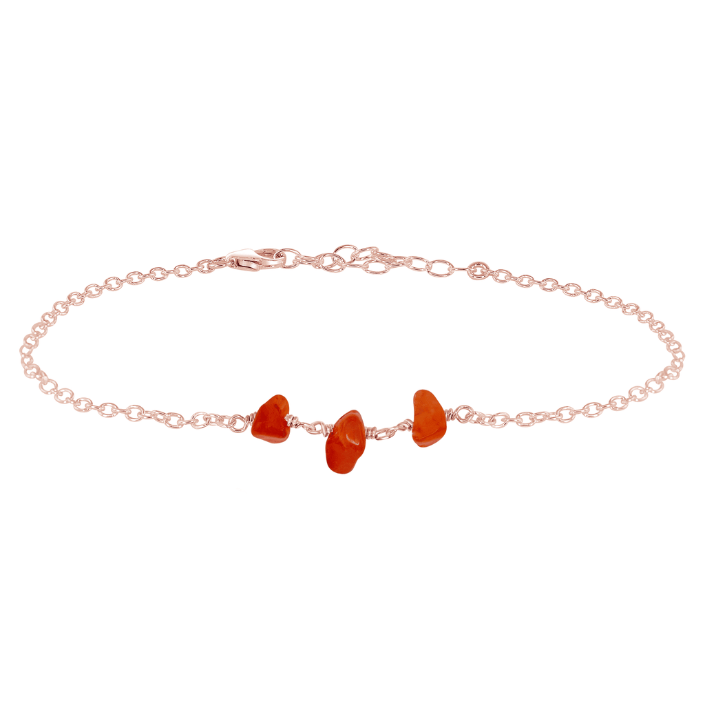 Carnelian Beaded Chain Anklet - Carnelian Beaded Chain Anklet - 14k Rose Gold Fill - Luna Tide Handmade Crystal Jewellery