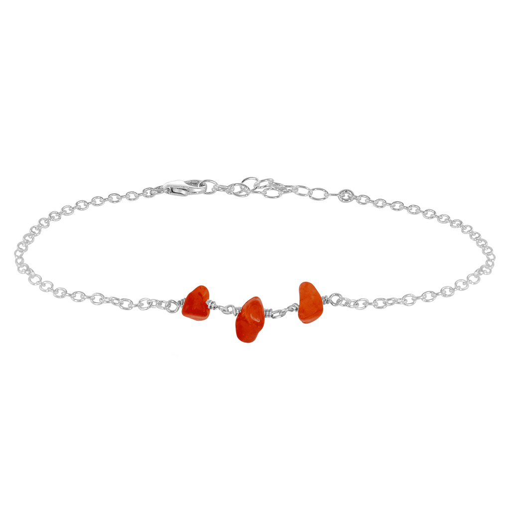 Carnelian Beaded Chain Anklet - Carnelian Beaded Chain Anklet - Sterling Silver - Luna Tide Handmade Crystal Jewellery