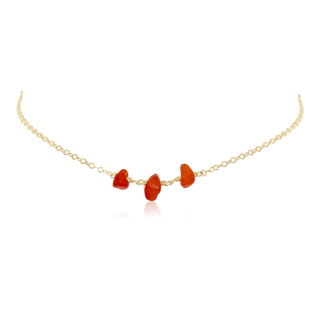 Carnelian Beaded Chain Choker Necklace - Carnelian Beaded Chain Choker Necklace - 14k Gold Fill - Luna Tide Handmade Crystal Jewellery