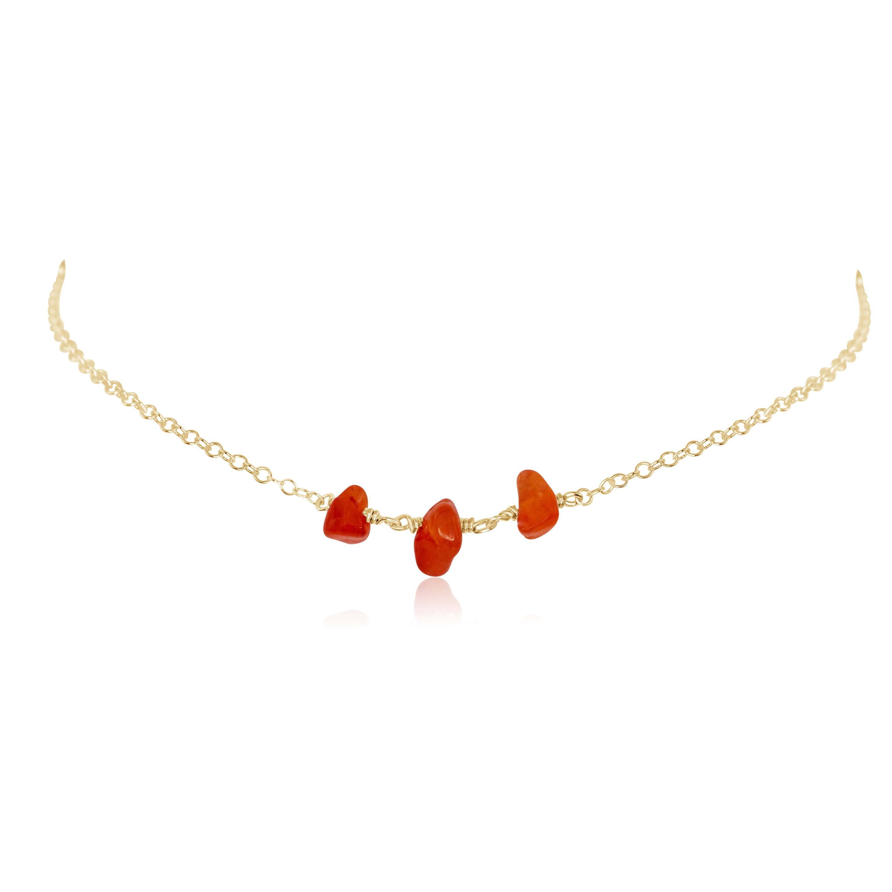 Carnelian Beaded Chain Choker Necklace - Carnelian Beaded Chain Choker Necklace - 14k Gold Fill - Luna Tide Handmade Crystal Jewellery