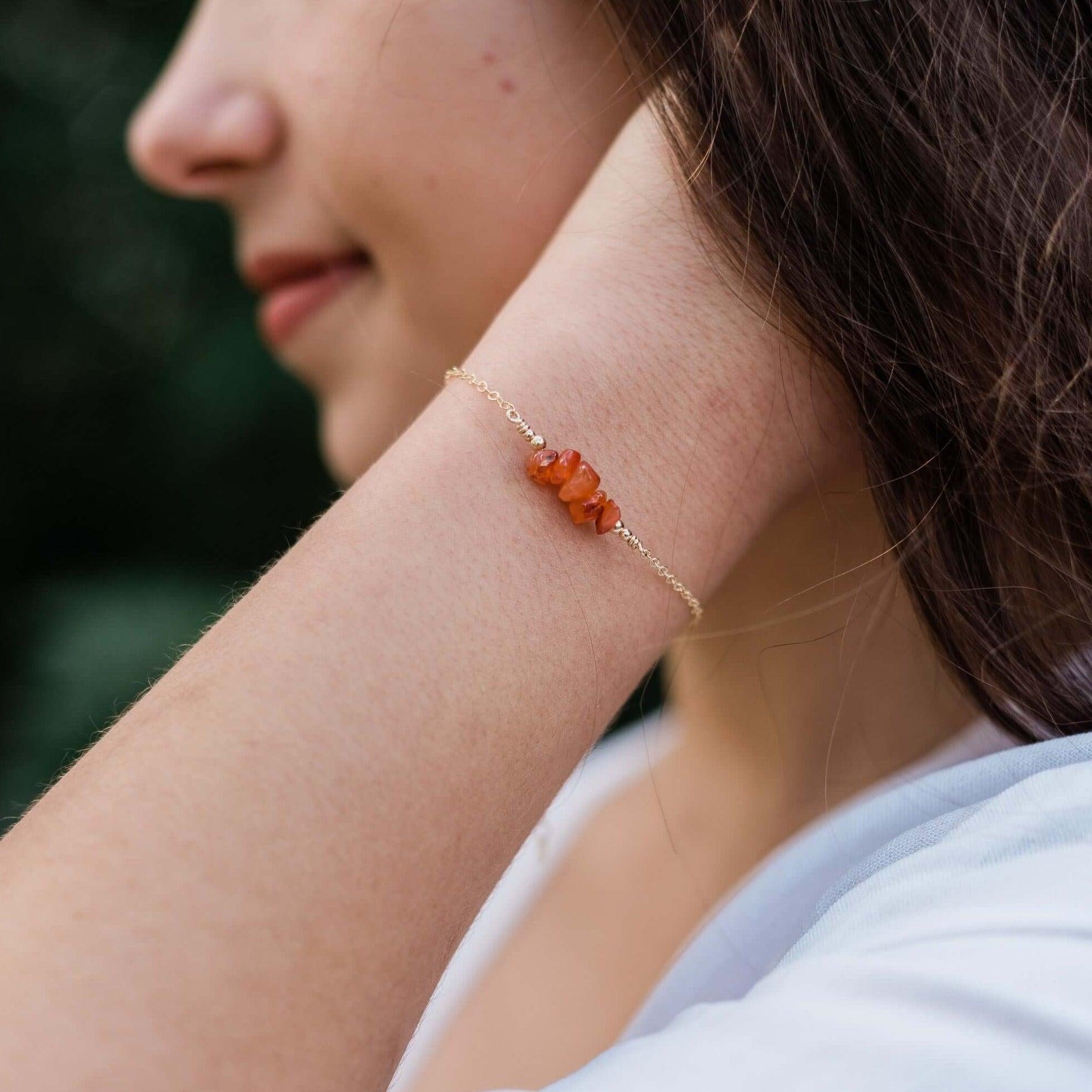 Carnelian Chip Bead Bar Bracelet - Carnelian Chip Bead Bar Bracelet - Sterling Silver - Luna Tide Handmade Crystal Jewellery