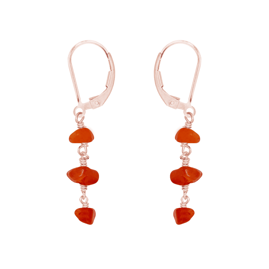 Carnelian Crystal Beaded Chain Dangle Leverback Earrings - Carnelian Crystal Beaded Chain Dangle Leverback Earrings - 14k Rose Gold Fill - Luna Tide Handmade Crystal Jewellery