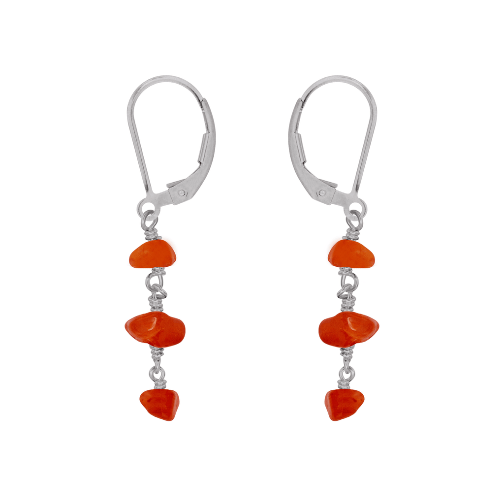 Carnelian Crystal Beaded Chain Dangle Leverback Earrings - Carnelian Crystal Beaded Chain Dangle Leverback Earrings - Stainless Steel - Luna Tide Handmade Crystal Jewellery