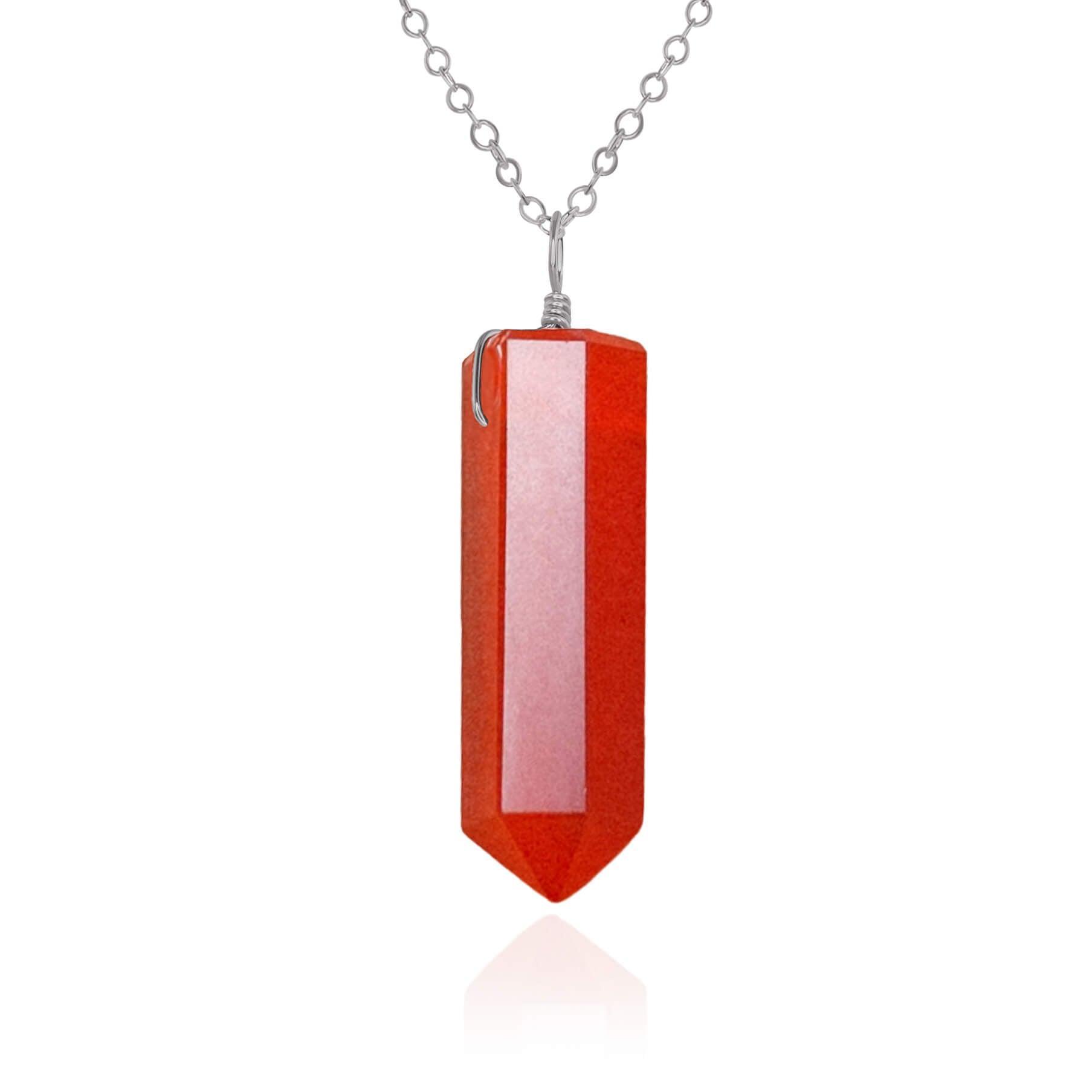 Carnelian Crystal Generator Point Pendant Necklace - Carnelian Crystal Generator Point Pendant Necklace - Stainless Steel / Cable - Luna Tide Handmade Crystal Jewellery